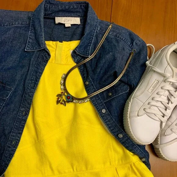 Sunshine Yellow J.Crew Basketweave Cotton Blend Dress - Picture 11 of 11